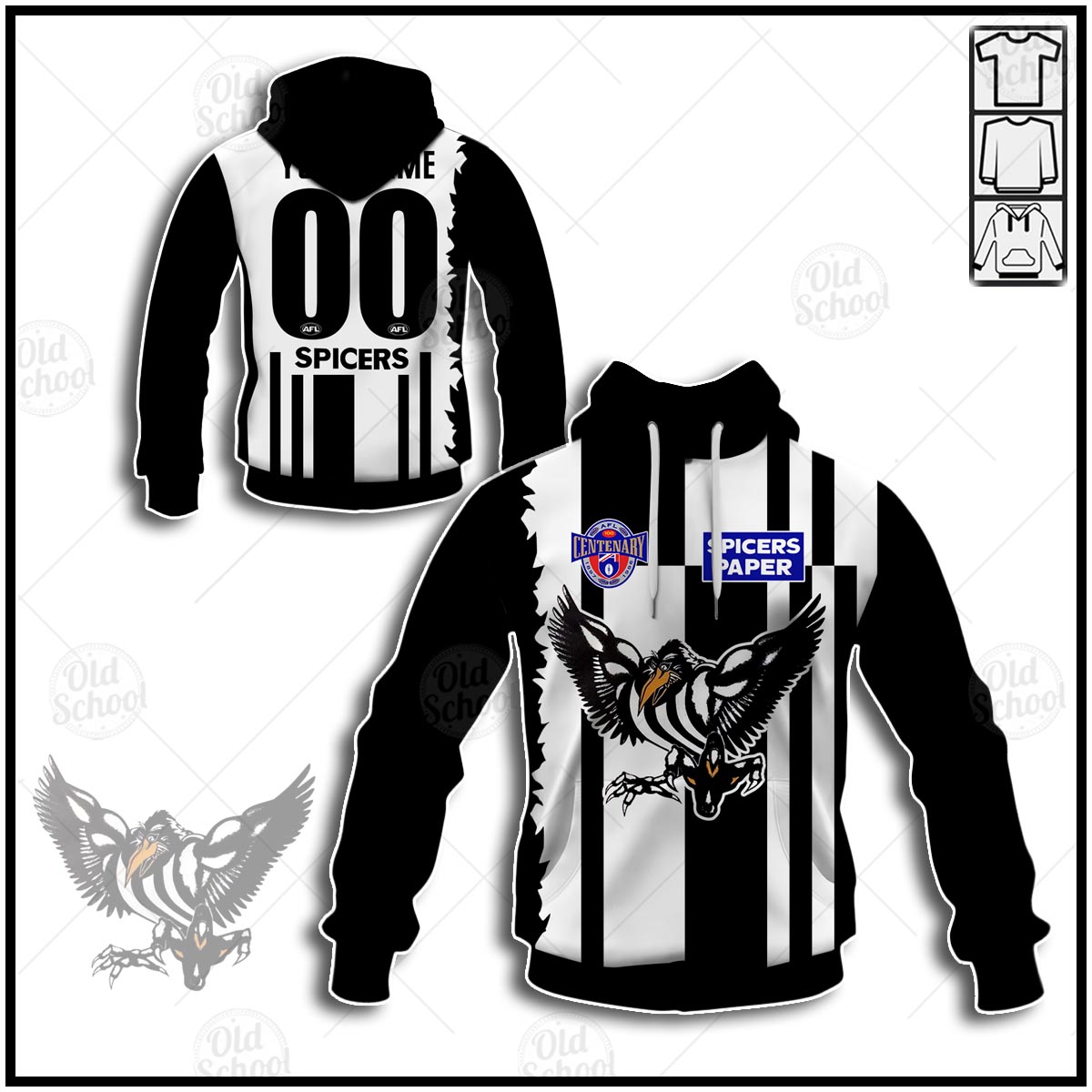 Personalize AFL Collingwood Magpies Vintage Centenary 1996 Guernsey