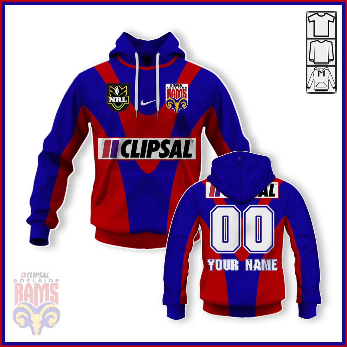 Personalized Adelaide Rams 1998 Vintage NRL Jersey Hoodies Shirts For Men Women