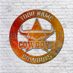 Custom made NRL North Queensland Cowboys Cut Metal Sign Fire Pattern Hot Newest Decoration product
