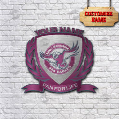 Personalise Name NRL Manly Warringah Sea Eagles Logo Metal Sign Wall Art Decoration