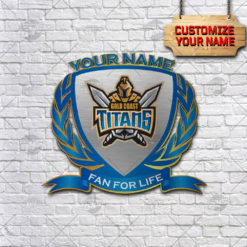 Personalise Name NRL Gold Coast Titans Logo Metal Sign Wall Art Decoration