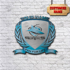 Personalise Name NRL Cronulla-Sutherland Sharks Logo Metal Sign Wall Art Decoration
